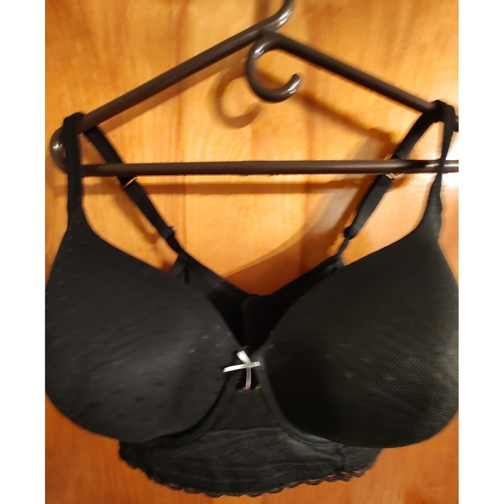 Cacique Black T-Shirt Bra Full Coverage Lace Trim 44DDD Adjustable